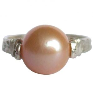 Gemshine - Damen - Ring - Spannring - 925 Silber - Zuchtperle - Lachs - Rose - 8mm, Ringgröße:57 (18.1)