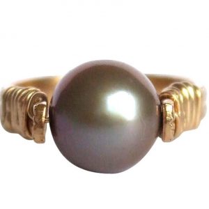 Gemshine - Damen - Ring - Spannring - Vergoldet - Zuchtperle - Tahiti - Grau - 8mm, Ringgröße:56 (17.8)