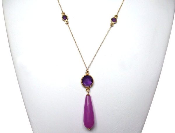 Gemshine - Damen - Halskette - Vergoldet - Jade - Amethyst - Violett - Lila - PARTY DROPS - 45 cm – Bild 3