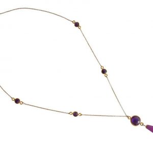 Gemshine - Damen - Halskette - Vergoldet - Jade - Amethyst - Violett - Lila - PARTY DROPS - 45 cm