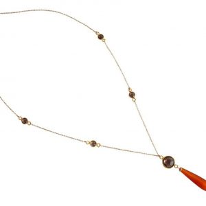 Gemshine - Damen - Halskette - Vergoldet - Karneol - Rauchquarz - Orange - Braun - PARTY DROPS - 45 cm