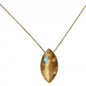 Gemshine - Damen - Halskette - Anhänger - 925 Silber - Vergoldet - Marquise - Minimalistisch - Design - Topas - Blau - 45 cm