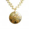 Gemshine - Damen - Halskette - Anhänger -  Medaillon - Perlen - Vergoldet - Weiß - Grau - 5 cm