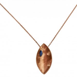 Gemshine - Damen - Halskette - Anhänger - 925 Silber - Rose Vergoldet - Marquise - Minimalistisch - Design - Iolith - Blau - 45 cm