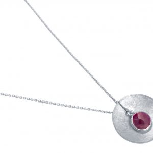 Gemshine - Damen - Halskette - Anhänger - 925 Silber - Schale -  Geometrisch - Design - Rubin - Rot - 45 cm