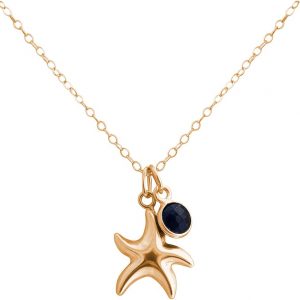 GEMSHINE Maritim Nautics Halskette mit Seestern aus 925 Silber, hochwertig vergoldet oder rose im Navy Stil mit blauem Saphir - Made in Madrid, Spanien, Metall Farbe:Silber vergoldet