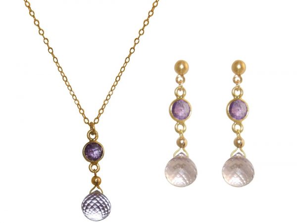 GEMSHINE Ohrringe mit Amethysten, violett und lila Edelstein Tropfen. Hochwertig vergoldete Ohrhänger. Made in München / Deutschland. Im eleganten Schmucketui geliefert. Auch als SET mit Halskette. – Bild 5