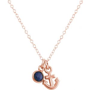 GEMSHINE Maritim Nautics Halskette mit Anker aus 925 Silber, hochwertig vergoldet oder rose im Navy Stil mit blauem Saphir - Made in Madrid, Spanien, Metall Farbe:Silber rose vergoldet