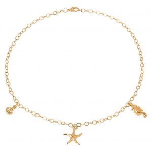 GEMSHINE Maritim Nautics Halskette mit Seepferd, Seestern und Anker Charms aus 925 Silber, hochwertig vergoldet oder rose im Navy Stil - Made in Madrid, Spanien, Metall Farbe:Silber vergoldet