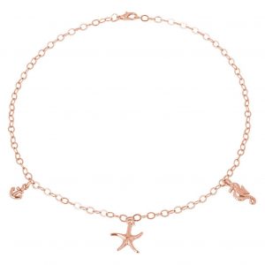 GEMSHINE Maritim Nautics Halskette mit Seepferd, Seestern und Anker Charms aus 925 Silber, hochwertig vergoldet oder rose im Navy Stil - Made in Madrid, Spanien, Metall Farbe:Silber rose vergoldet
