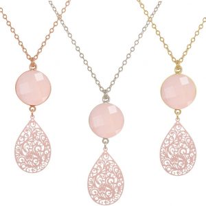 GEMSHINE Halskette mit Mandala und Rosenquarz Edelstein. Anhänger aus Silber, vergoldet oder rose an 45cm Kette. Made in Madrid / Spanien. Im edlen Geschenketui.