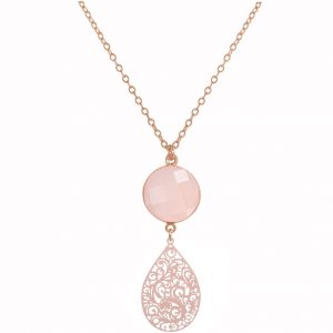 GEMSHINE Halskette mit Mandala und Rosenquarz Edelstein. Anhänger aus Silber, vergoldet oder rose an 45cm Kette. Made in Madrid / Spanien. Im edlen Geschenketui., Metall Farbe:Silber rose vergoldet