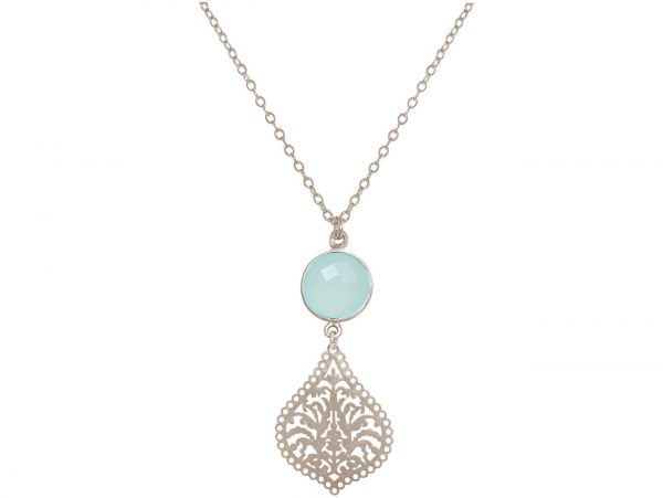 GEMSHINE Halskette mit Mandala und Chalcedon Edelstein. Anhänger aus Silber, vergoldet oder rose an 45cm Kette. Made in Madrid / Spanien. Im edlen Etui, Metall Farbe:Silber