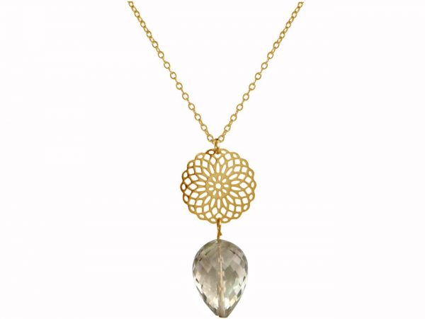 GEMSHINE Halskette mit Mandala und Rauchquarz Edelstein. Anhänger aus Silber, vergoldet oder rose an 45cm Kette. Made in Madrid / Spanien. Im eleganten Geschenketui. – Bild 3