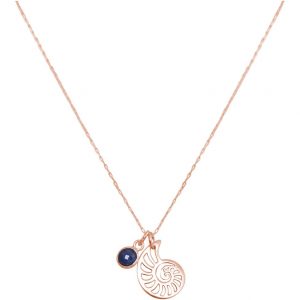 GEMSHINE Maritim Nautics Halskette mit Nautilus Muschel aus 925 Silber, hochwertig vergoldet oder rose im Navy Stil mit blauem Saphir - Made in Madrid, Spain, Metall Farbe:Silber rose vergoldet