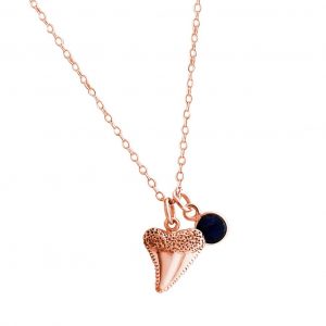 GEMSHINE Maritim Nautics Halskette mit Haifisch Zahn aus 925 Silber, hochwertig vergoldet oder rose im Navy Stil mit blauem Saphir - Made in Madrid, Spanien, Metall Farbe:Silber rose vergoldet
