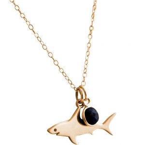 GEMSHINE Maritim Nautics Halskette mit Haifisch aus 925 Silber, hochwertig vergoldet oder rose im Navy Stil mit blauem Saphir - Made in Madrid, Spanien, Metall Farbe:Silber vergoldet