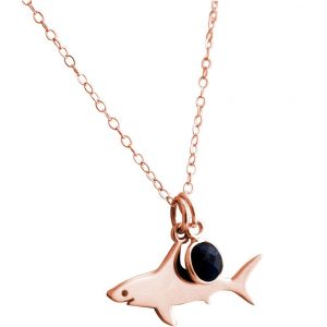 GEMSHINE Maritim Nautics Halskette mit Haifisch aus 925 Silber, hochwertig vergoldet oder rose im Navy Stil mit blauem Saphir - Made in Madrid, Spanien, Metall Farbe:Silber rose vergoldet
