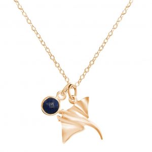 GEMSHINE Maritim Nautics Halskette mit Manta Rochen aus 925 Silber, hochwertig vergoldet oder rose im Navy Stil mit blauem Saphir - Made in Madrid, Spanien, Metall Farbe:Silber vergoldet