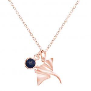 GEMSHINE Maritim Nautics Halskette mit Manta Rochen aus 925 Silber, hochwertig vergoldet oder rose im Navy Stil mit blauem Saphir - Made in Madrid, Spanien, Metall Farbe:Silber rose vergoldet