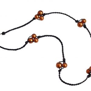 Gemshine - Damen - Halskette - Perlen - Tahiti - Champagner - Leder - 925 Silber - 60 cm