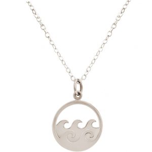 GEMSHINE Maritim Nautics Halskette mit Surf Wellen Meer aus 925 Silber, hochwertig vergoldet oder rose im Navy Stil - Made in Madrid, Spanien, Metall Farbe:Silber