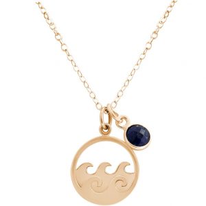GEMSHINE Maritim Nautics Halskette mit Surf Wellen Meer aus 925 Silber, hochwertig vergoldet oder rose im Navy Stil mit blauem Saphir - Made in Madrid, Spanien, Metall Farbe:Silber vergoldet