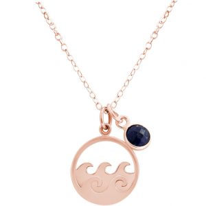 GEMSHINE Maritim Nautics Halskette mit Surf Wellen Meer aus 925 Silber, hochwertig vergoldet oder rose im Navy Stil mit blauem Saphir - Made in Madrid, Spanien, Metall Farbe:Silber rose vergoldet
