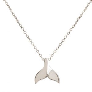 GEMSHINE Maritim Nautics Halskette mit Walflosse. Walfischflosse aus 925 Silber, hochwertig vergoldet oder rose im Navy Stil - Made in Madrid, Spanien, Metall Farbe:Silber