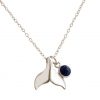 GEMSHINE Maritim Nautics Halskette mit Walflosse. Walfisch Flosse aus 925 Silber, vergoldet oder rose im Navy Stil mit blauem Saphir - Made in Madrid, Spanien, Metall Farbe:Silber