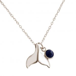 GEMSHINE Maritim Nautics Halskette mit Walflosse. Walfisch Flosse aus 925 Silber, vergoldet oder rose im Navy Stil mit blauem Saphir - Made in Madrid, Spanien, Metall Farbe:Silber