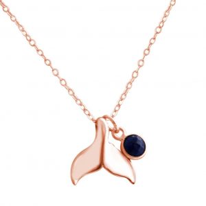 GEMSHINE Maritim Nautics Halskette mit Walflosse. Walfisch Flosse aus 925 Silber, vergoldet oder rose im Navy Stil mit blauem Saphir - Made in Madrid, Spanien, Metall Farbe:Silber rose vergoldet