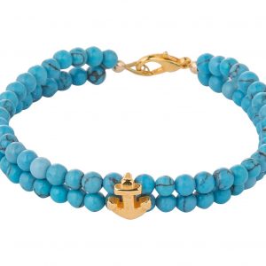 GEMSHINE Maritim Nautics Armband mit natürlichen Türkis Edelsteinen und Anker in Silber, vergoldet oder rose im Navy Stil - Made in München / Deutschland, Metall Farbe:Silber vergoldet