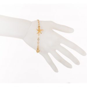 GEMSHINE Maritim Nautics Armband mit Seepferd, Seestern und Anker Charms aus 925 Silber, hochwertig vergoldet oder rose im Navy Stil - Made in Madrid, Spanien, Metall Farbe:Silber vergoldet