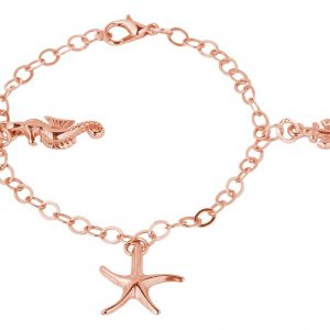 GEMSHINE Maritim Nautics Armband mit Seepferd, Seestern und Anker Charms aus 925 Silber, hochwertig vergoldet oder rose im Navy Stil - Made in Madrid, Spanien, Metall Farbe:Silber rose vergoldet