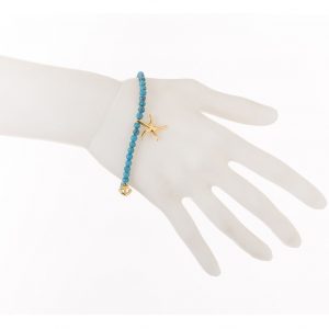 GEMSHINE Maritim Nautics Armband: Seepferd, Seestern und Anker aus 925 Silber, vergoldet oder rose. Navy Stil mit Türkis Edelsteinen - Made in München, Deutschland, Metall Farbe:Silber vergoldet