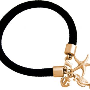 GEMSHINE Maritim Nautics Armband mit Anker, Seestern, Seepferd. Silber,vergoldet,rose. Navy Stil am schwarzen Parakord Band - Made in Madrid, Spain, Metall Farbe:Silber vergoldet
