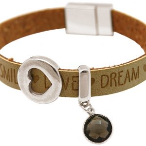 Gemshine - Damen - Armband - Herz - Liebe - WISHES - Rauchquarz - Braun Sand - Magnetverschluss