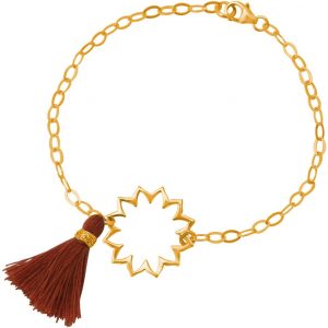 Gemshine - Damen - Armband - 925 Silber - Vergoldet - Mandala - Quaste - Rotbraun - YOGA