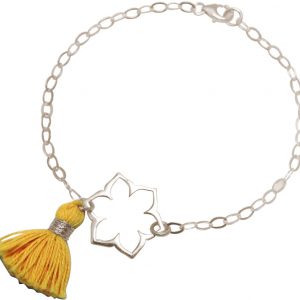 Gemshine - Damen - Armband - 925 Silber - Lotus Blume - Mandala - Quaste - Goldgelb - YOGA