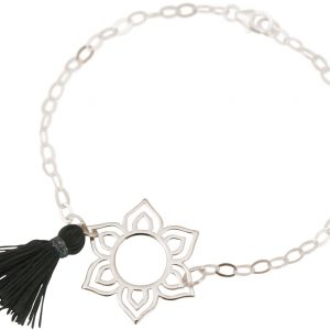 Gemshine - Damen - Armband - 925 Silber - Lotus Blume - Mandala - Quaste - Grau - YOGA