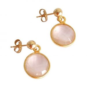 Gemshine - Damen - Ohrringe - 925 Silber - Vergoldet - Rosenquarz - Rosa - CANDY - 2 cm