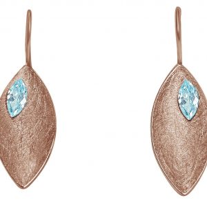 Gemshine - Damen - Ohrringe - Ohrhänger - 925 Silber - Rose Vergoldet - Marquise - Minimalistisch - Design - Topas - Blau - 3 cm