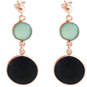 GEMSHINE Ohrringe mit Saphiren und Chalcedonen. Ohrhänger aus 925 Silber, gelb oder rose. Made in München / Deutschland. Im edlen Schmucketui. Auch als SET mit Halskette., Metall Farbe:Silber rose vergoldet