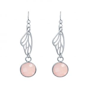 Gemshine - Damen - Ohrringe - 925 Silber - Schmetterling Flügel - Rosenquarz - Rosa - 4 cm