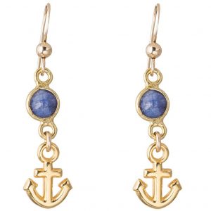 GEMSHINE Maritim Nautics Ohrringe mit Anker Ohrhänger in 925 Silber, hochwertig vergoldet oder rose im Navy Stil mit blauen Saphiren - Made in Madrid, Spanien, Metall Farbe:Silber vergoldet