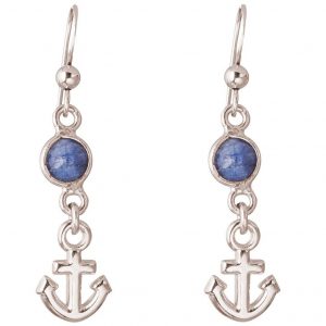 GEMSHINE Maritim Nautics Ohrringe mit Anker Ohrhänger in 925 Silber, hochwertig vergoldet oder rose im Navy Stil mit blauen Saphiren - Made in Madrid, Spanien, Metall Farbe:Silber