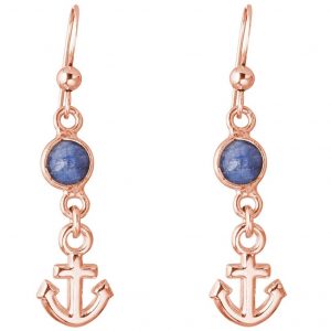 GEMSHINE Maritim Nautics Ohrringe mit Anker Ohrhänger in 925 Silber, hochwertig vergoldet oder rose im Navy Stil mit blauen Saphiren - Made in Madrid, Spanien, Metall Farbe:Silber rose vergoldet