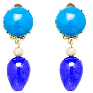 GEMSHINE Ohrclips oder Ohrstecker mit Türkis und blauen Lapis Lazuli Tropfen. Hochwertig vergoldete Edelstein Ohrhänger. Made in München / Deutschland. Im eleganten Schmucketui geliefert.