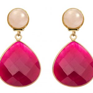 GEMSHINE Ohrclips oder Ohrstecker mit Rosenquarz und roten Rubinen Tropfen. Hochwertig vergoldete Edelstein Ohrhänger. Made in München / Deutschland. Im eleganten Schmucketui geliefert.